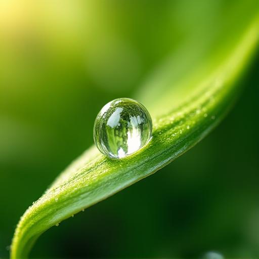 Goccia d'acqua pulita che cade su una foglia verde